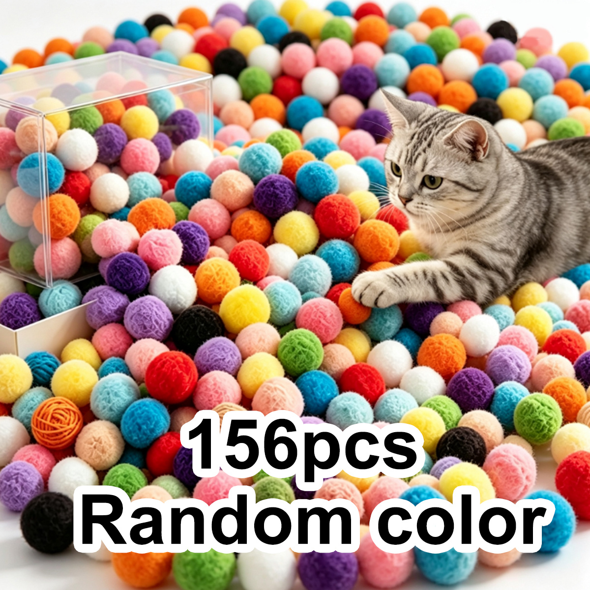 TEMU 156pcs 3cm Random Plush Pet Balls, Sturdy Interactive Toys For Cat And Dog Daily Training, Spheres For Indoor And Outdoor Fun Zsy