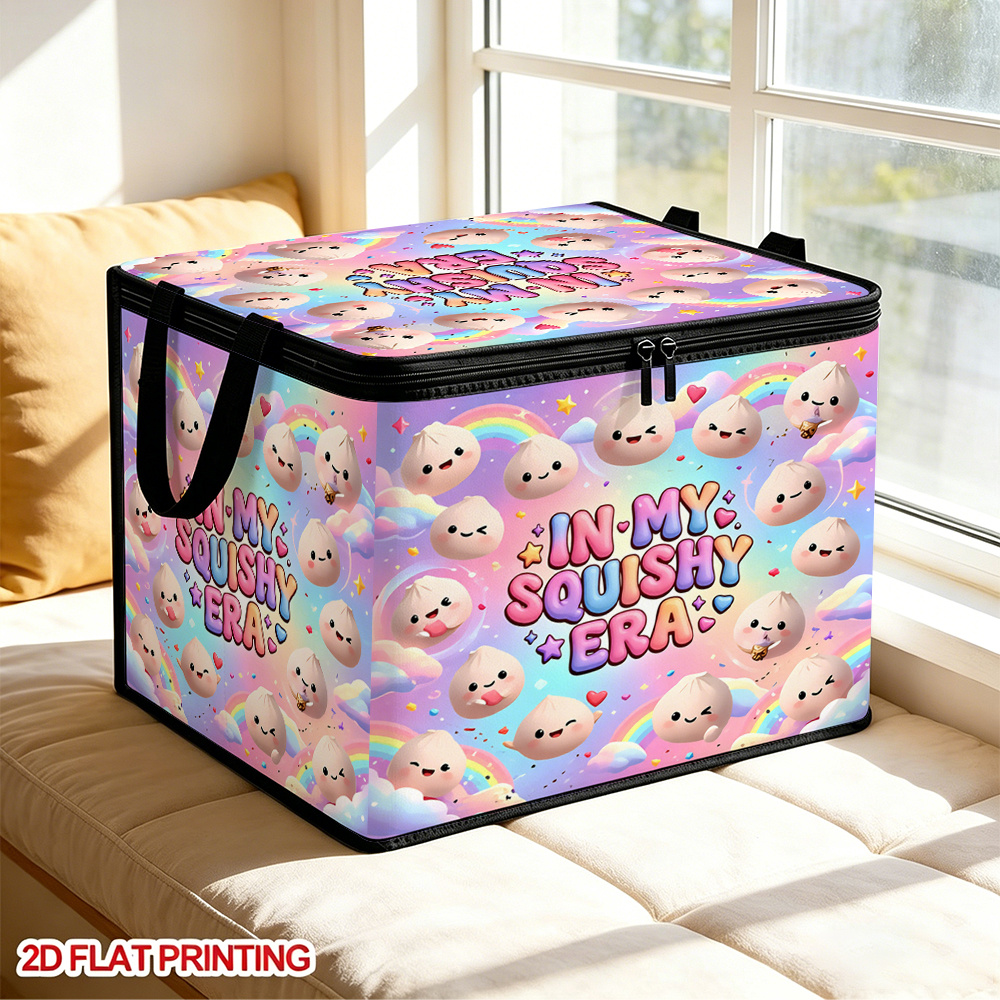 TEMU 1pc Bun Squeeze Cartoon Fabric Storage Box, 2d Flat Print Style, With A Zippered Top Handle, Foldable Design For Flat Storage When , Ideal For