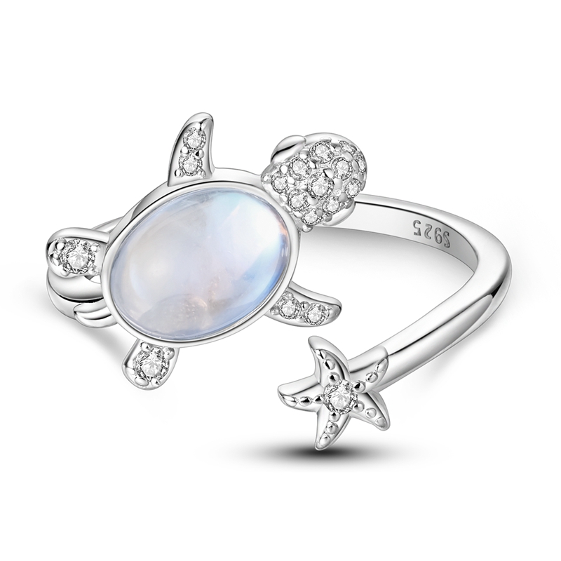 Women's 925 Silver Sea Turtle Starfish Ring, Gift