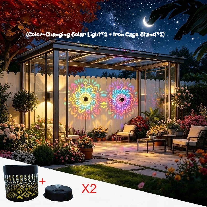 TEMU 2 pezzi di luci solari da parete Mandala, 2 set (4 pezzi) (Lampade solari a luce colorata X2 pezzi e di ferro X2 pezzi) Luci da tavolo solari a