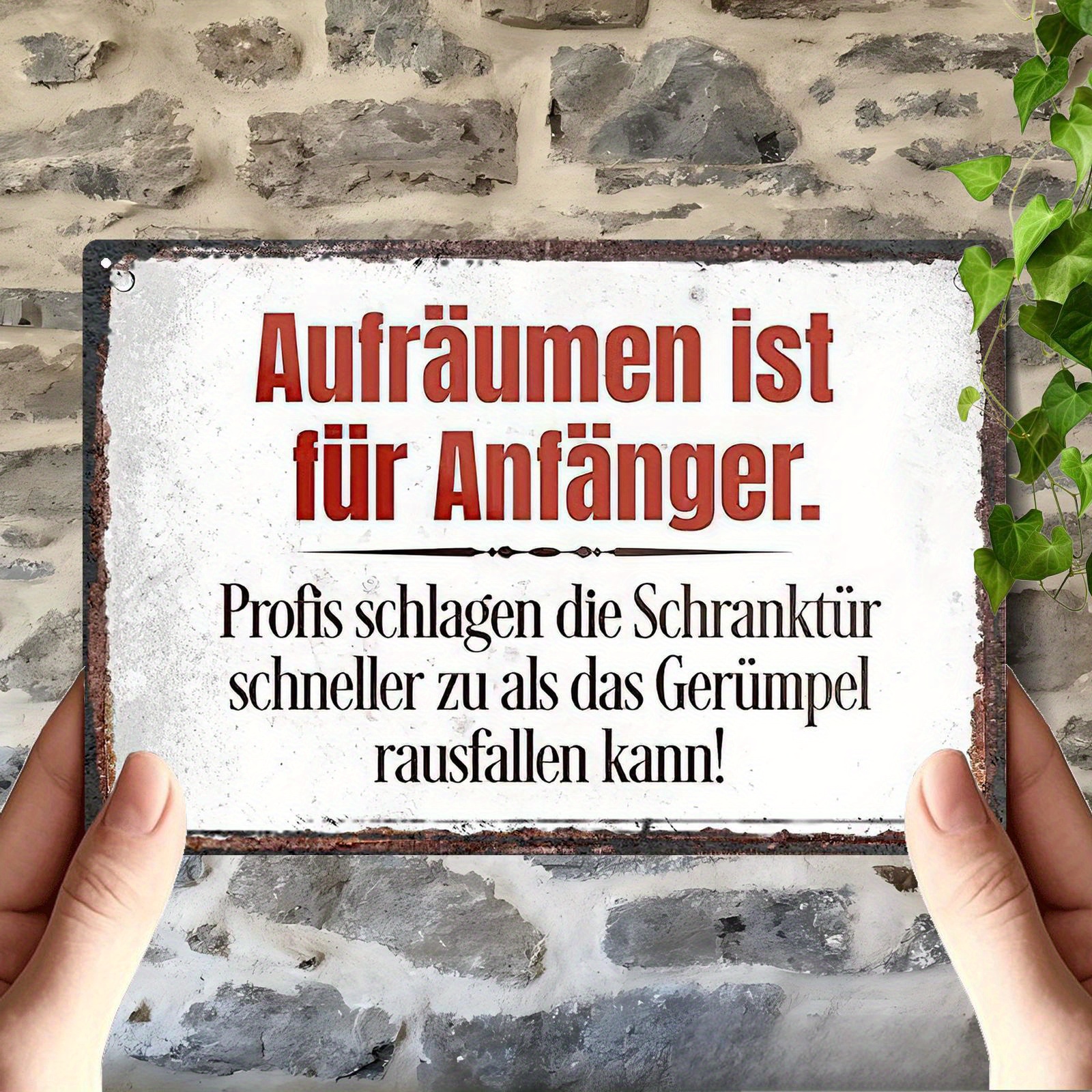 E-shop 2D-Flach, . 2D-flaches Eisenposter Druck in europäischem Deutsch, lustiges Zitat „PUTZEN IST was für ANFÄNGER“, dekoratives hängendes Türschild