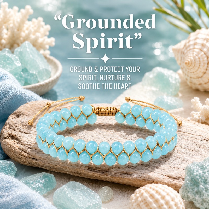 TEMU Bracelet tissé double couche en naturelle bleu glace, accessoire de bijoux unisexe tendance, perles bleu glace fraîches avec corde dorée, nœud