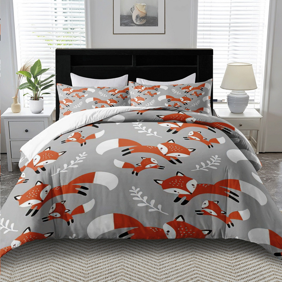 

2/3pcs Fox Duvet - , , 100% , Washable, Pattern Bedding Set, , , Includes 1 Duvet Cover + 1 Pillowcases (no )