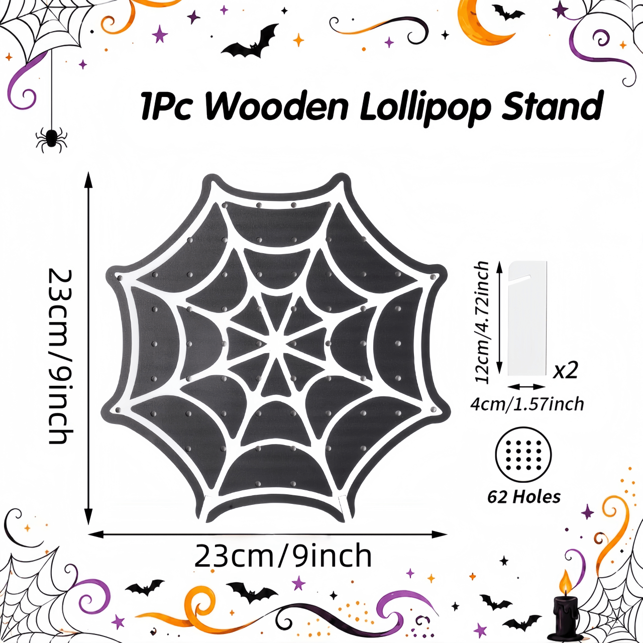 TEMU 1pc, Support en bois pour avec motif toile d'araignée d'Halloween, Décoration de pour fête d'Halloween (contact non alimentaire), Fournitures de