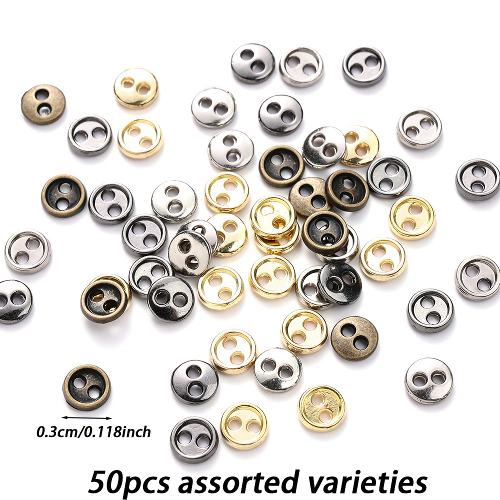 TEMU 50pcs 3/4/5Mm Mini Cuentas de Botón de Disfraces de Color Aleatorio, Botón Metálico Pequeño de Agujero Ideal para Adiciones de Ropa en Miniatura