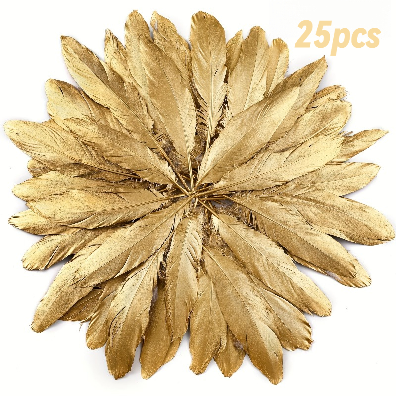 TEMU 25 piezas de plumas artificiales doradas para decoraciones de boda, manualidades y moda - realistas con puntas, plástico para bricolaje,