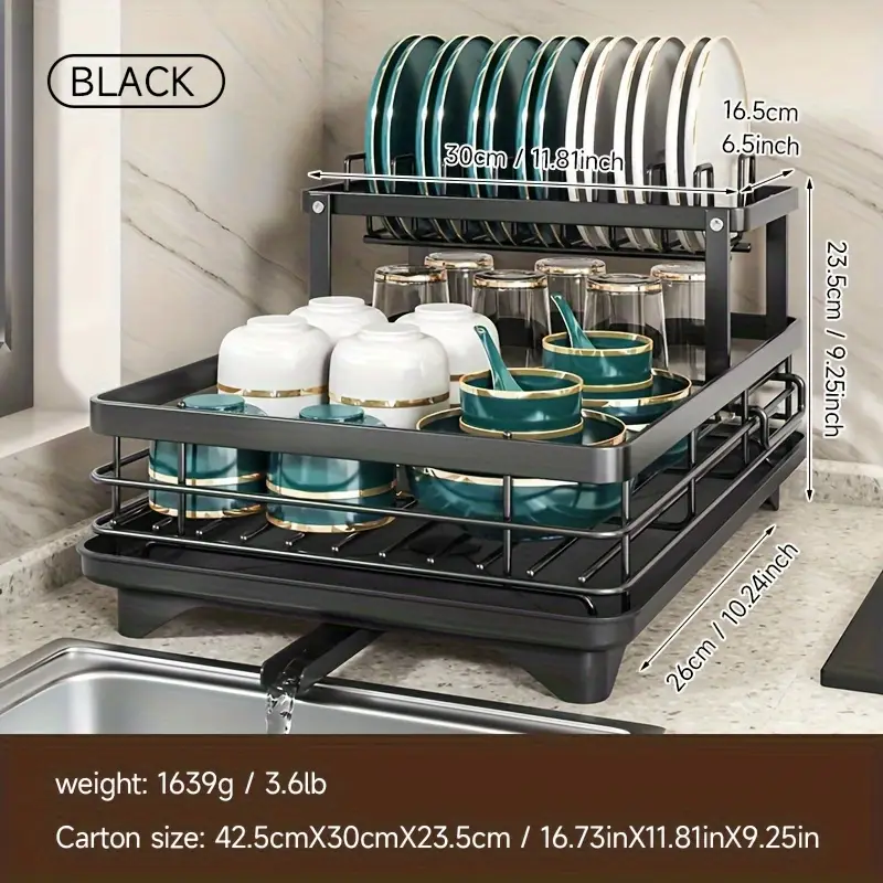 2 tier stainless steel kitchen dish drying rack with drain tray knife holder cutting board stand large capacity auto drainage organizer for bowls plates cups utensils chopsticks utensil holder spacesaving design dish drying rack for kitchen counter utensil storage sleek dish rack material Product details 1