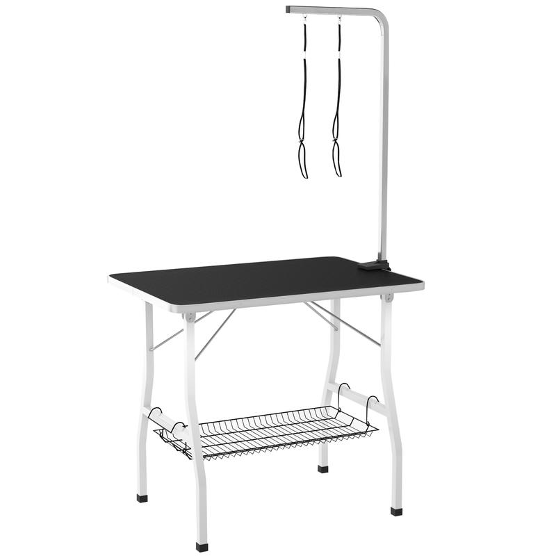 TEMU Dog Grooming Table, Grooming Table With Adjustable Arm, Storage Compartment, Rubber Surface, X 76cm, Black