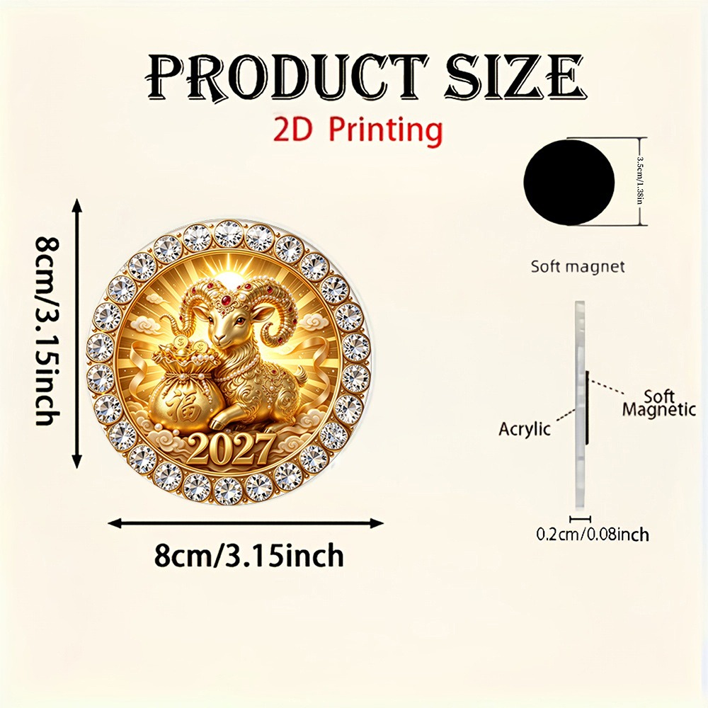 TEMU 3.15 X 3.15 Inch 2027 Year Of Fridge Magnet Acrylic Diamond Inlaid Golden Decorative Refrigerator Sticker With Fortune Pattern Festive New Year