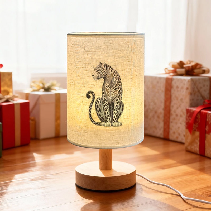 Stylized Leopard Fabric Table Lamp, Dimmable & Color Adjustable