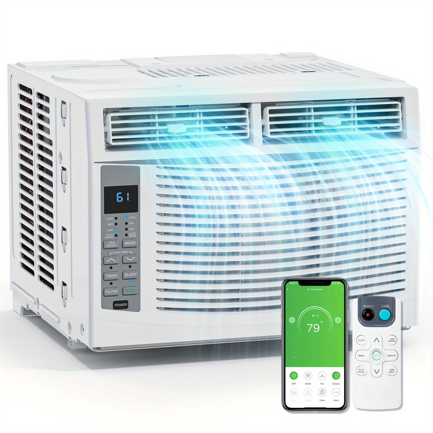 14000/12000/ 8000/6000BTU Window Air Conditioner with WiFi, Remote & App Control, Timer Function & Easy Install Kit, 115V/60Hz, Ideal for Homes, Offices, Or Apartments, White