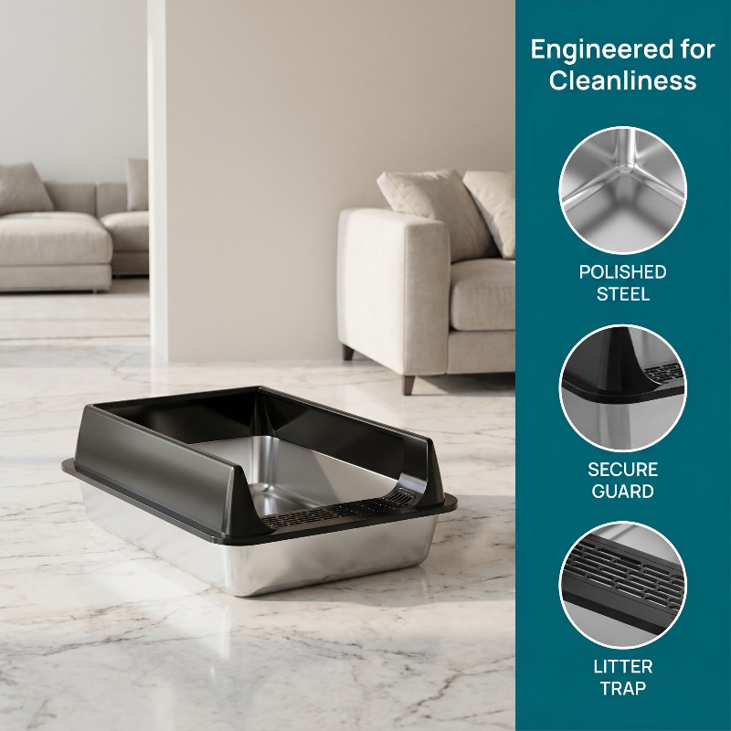 oversized stainless steel litter box closed splash proof and leak proof removable cover suitable for large cats multi