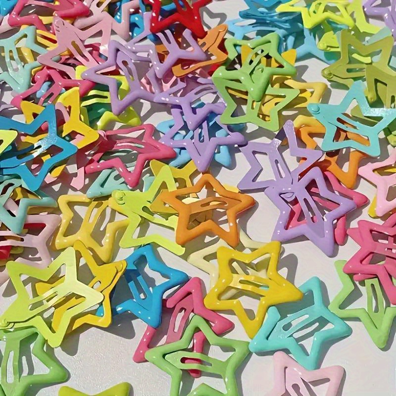 50pcs Vibrant Mixed Color Star Hair Clips - Cute Bohemian Metal Hair Accessories for Girls, Perfect for Parties, Hairstyles & Gift Giving, Playful Hair Clips | Whimsical Hair Clips | Durable Hair Accessory, Cute Hair Clips