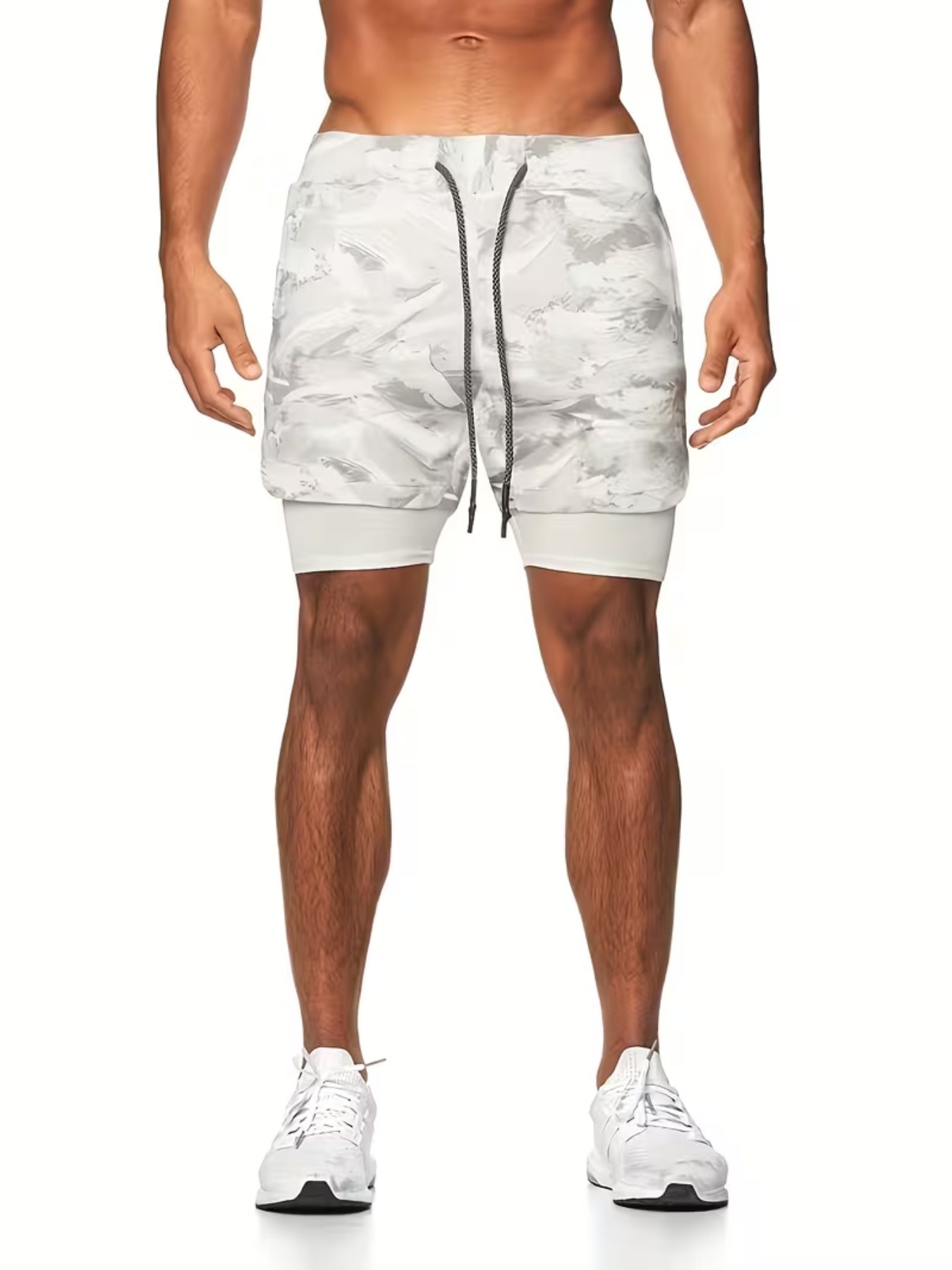 Men'S Multifunctional Running Sports Shorts | Regular Fit, Slight Stretch Fabric, Print Pattern, Drawstring Detail | Suitable For Sports, Training, Hiking & Outdoor Activities In Summer