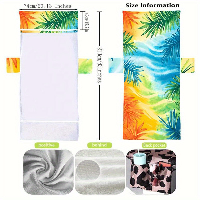 TEMU Lebhaftes Tropisches Blattmuster Schnelltrocknendes Strandstuhlhandtuch mit - Ultraweiche Mikrofaser, Oranges & Gelbes Design für im Freien,