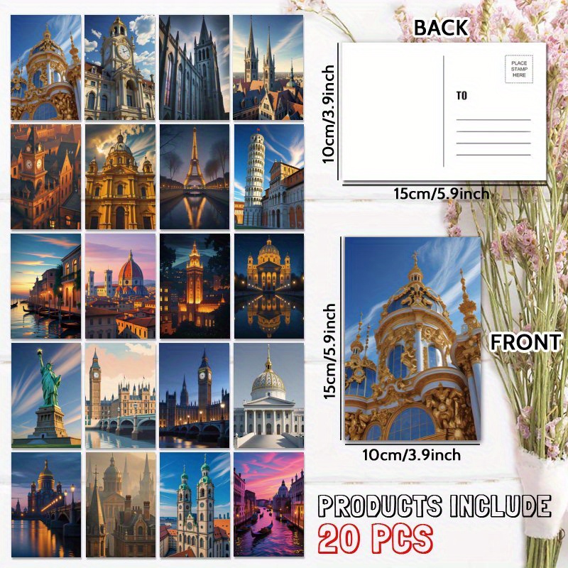 TEMU Set Of 20 Postcards Featuring Landmarks, Perfect For Any Occasion. A Gift For , Suitable For Congratulations, Birthday Wishes, Of Gratitude, And
