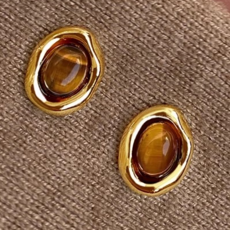 Image of 1pair Irregular Geometry Stud Earrings Vintage Oval Eye Stone Earrings For Women Daily Party Earrings Jewelry