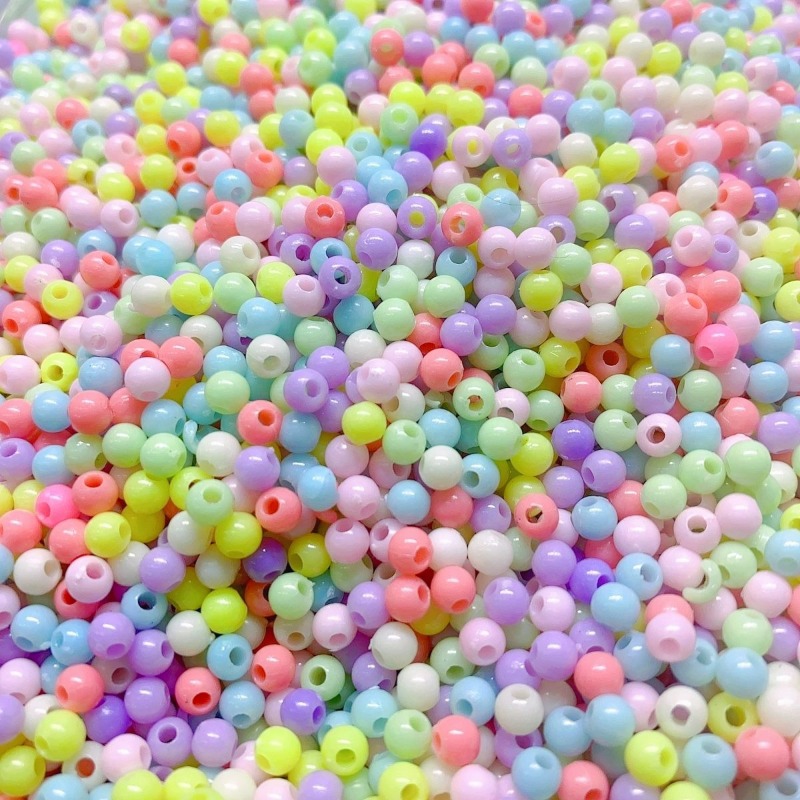 TEMU 600pcs Cuentas Redondas Acrílicas Color Macaron de 4mm, Cuentas Sueltas (Color Aleatorio) para Pulseras, Collares, Colgantes de Teléfonos