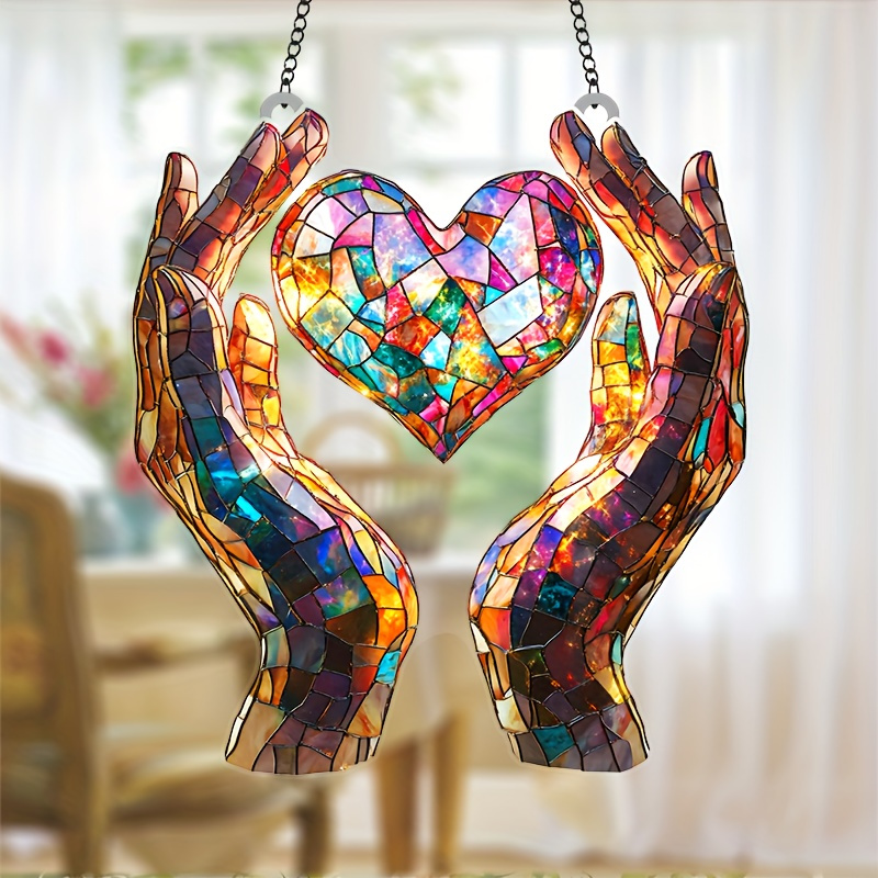 

1 Inspirational - 8x8" Heart-shaped With Hanging Chain, Vibrant Stained Glass Effect For Living Room, Bedroom, Office - Ideal Romantic Wedding & Love Themed Decor, Perfect Gift For , Outdoor Decor