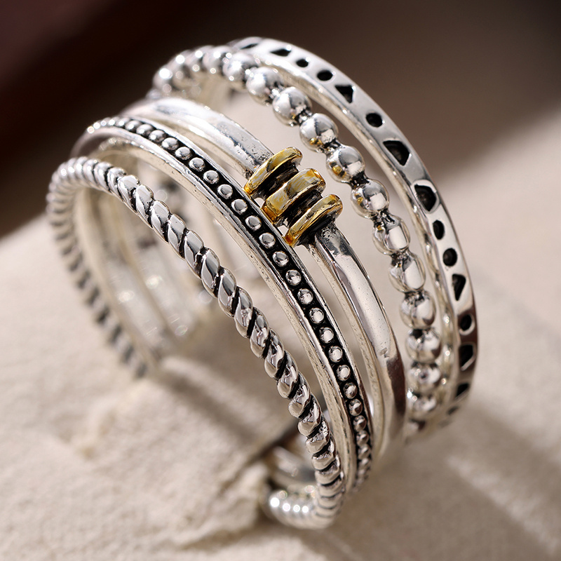 5pcs Trendy Hand Carved Geometry Women's Ring Set
