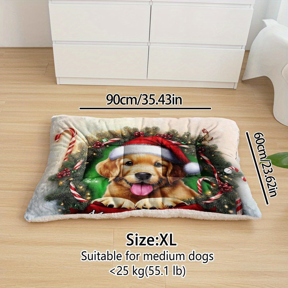 TEMU Oversized Plush Dog Bed Sofa, Christmas Dog Printing Dog Crate Pad, Machine Washable Dog Bed, Kennel Pad Mat, Suitable For Small Dogs, Medium