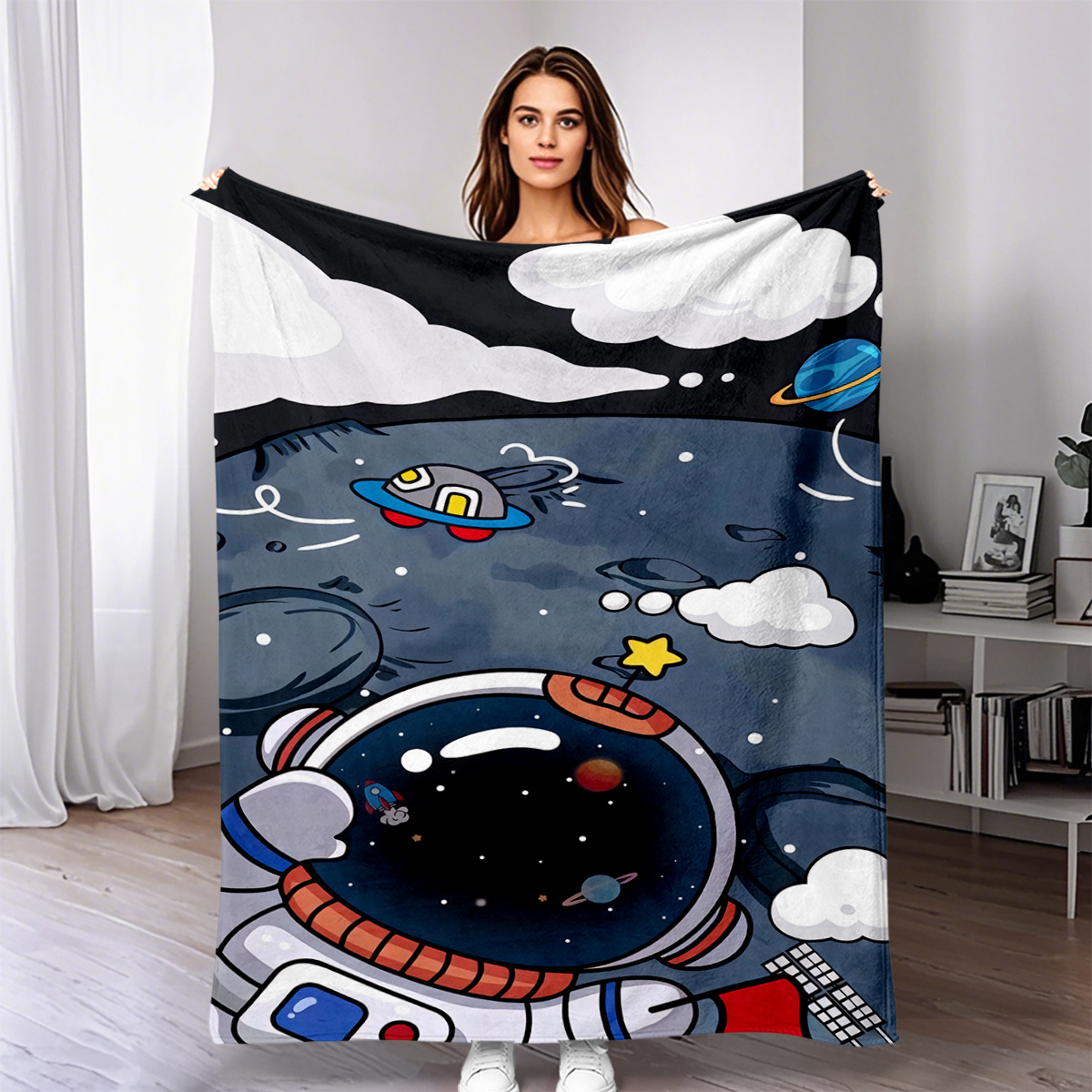 

Plush Blanket – Astronaut & Design, Cozy Polyester Throw For Sofa, Travel, Bedroom, Car – Knit Bedding, Contemporary Style, Colors, Travel Throw | Astronaut Design | Throw, Astronaut Decor