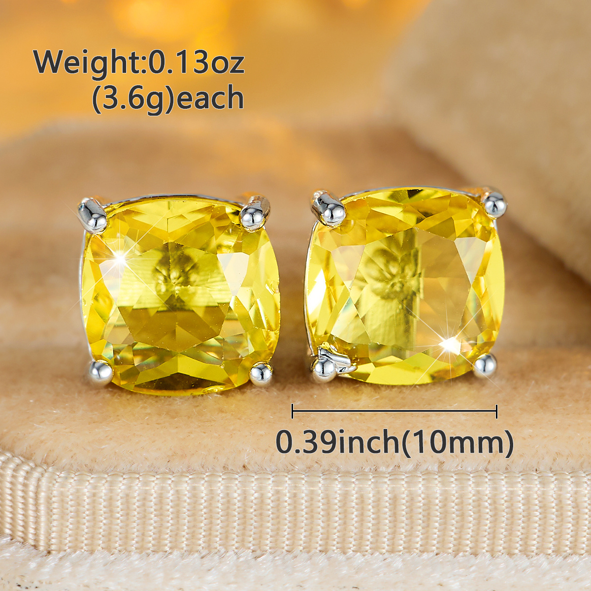 Large Square Colored Gemstone Stud Earrings, Exquisite Design