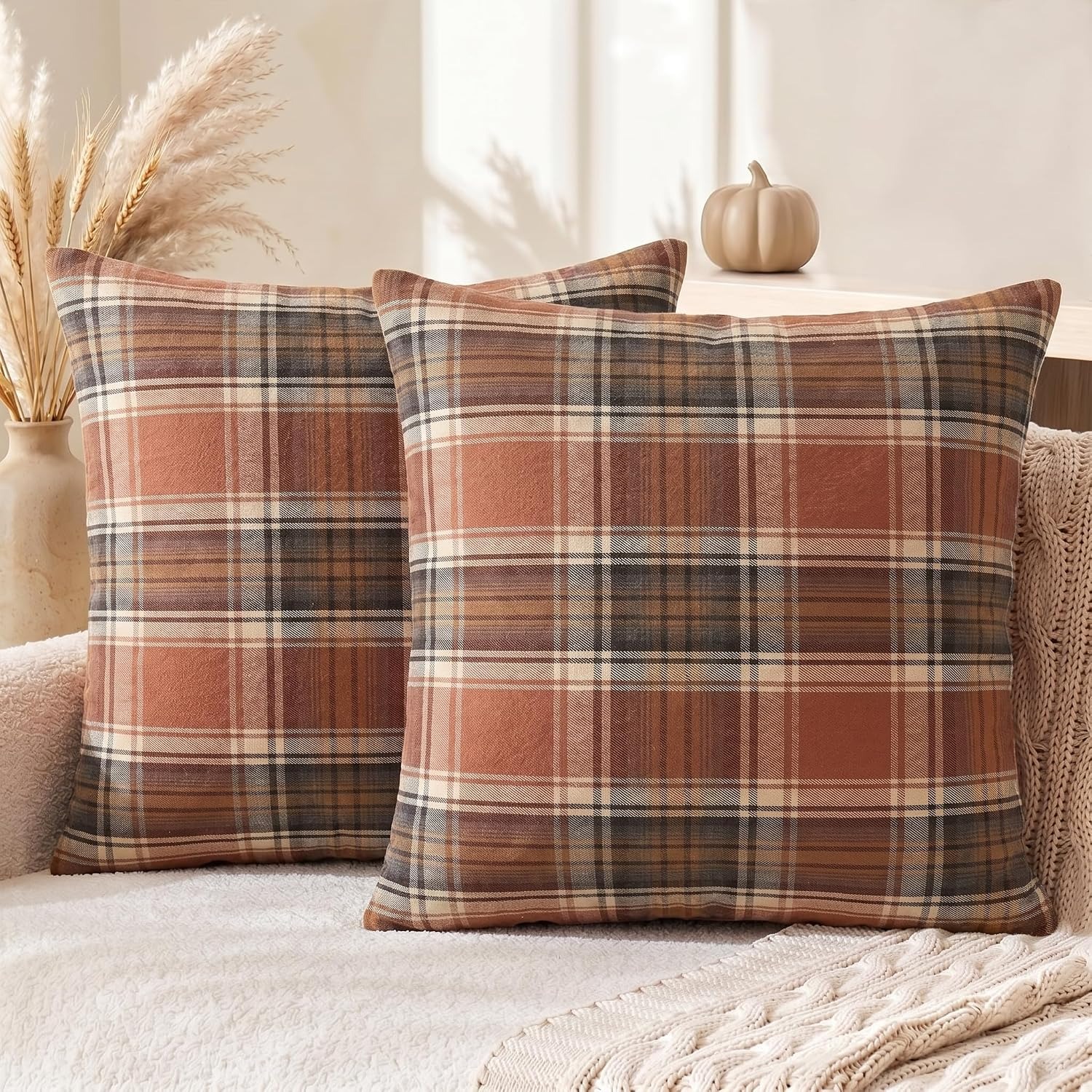 TEMU 2 Taies d'oreiller, 4 à Carreaux Écossais Multicolores Vintage, 18×18 Pouces, Housses de Coussin Style Vintage, Adaptées à Toutes , pour Canapé,