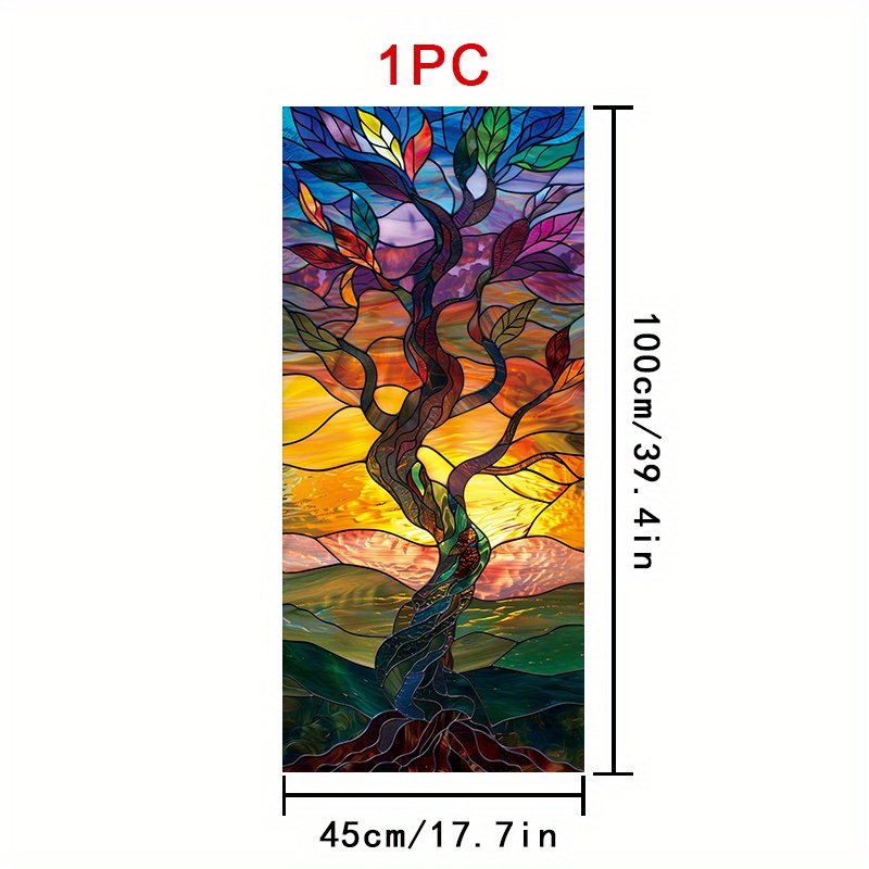 TEMU 2d Flat - 2d Flat - A Roll Of 2d Flat Stained- Window Film Featuring A Tree Pattern, Measuring 45×100cm, Made From Frosted Pvc Material. This