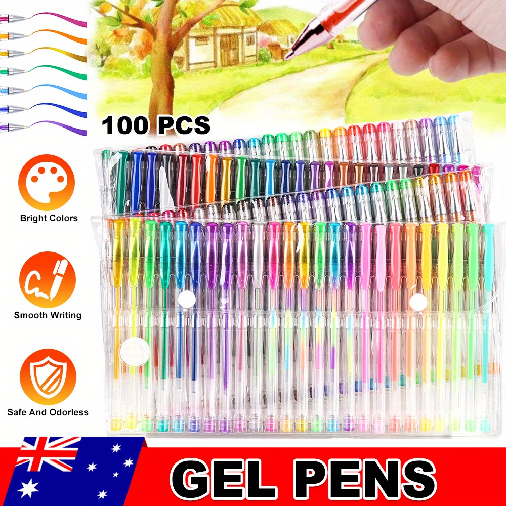TEMU 100pcs Glitter Gel Pens Set Multicolored Smooth Ink For Adult Coloring Books Crafting Doodling Scrapbooking Projects