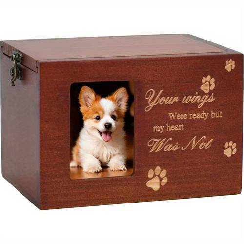 large recycled wood urn with photo frame flannel lining dog or cat keepsake box paw print design ashes storage preservation name message memorial keepsakes urns for pets jewelry head stone keepsake handcrafted tribute grieving families
