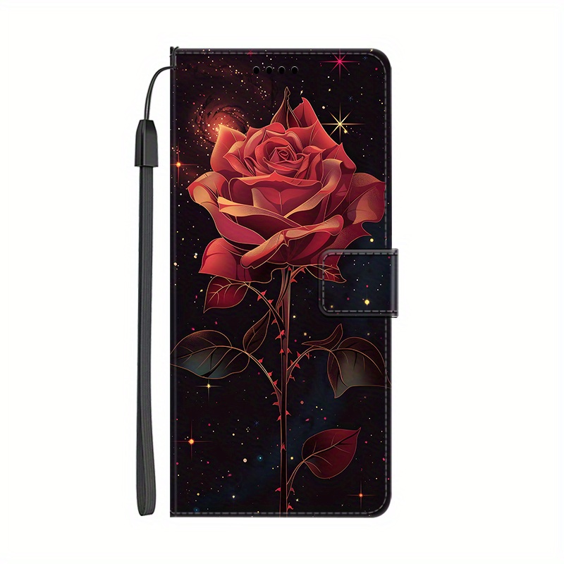 TEMU Phone Case - Adorable Shimmering Floral Pu Magnetic Flip Wallet Case With A Holder Stand Designed For Galaxy