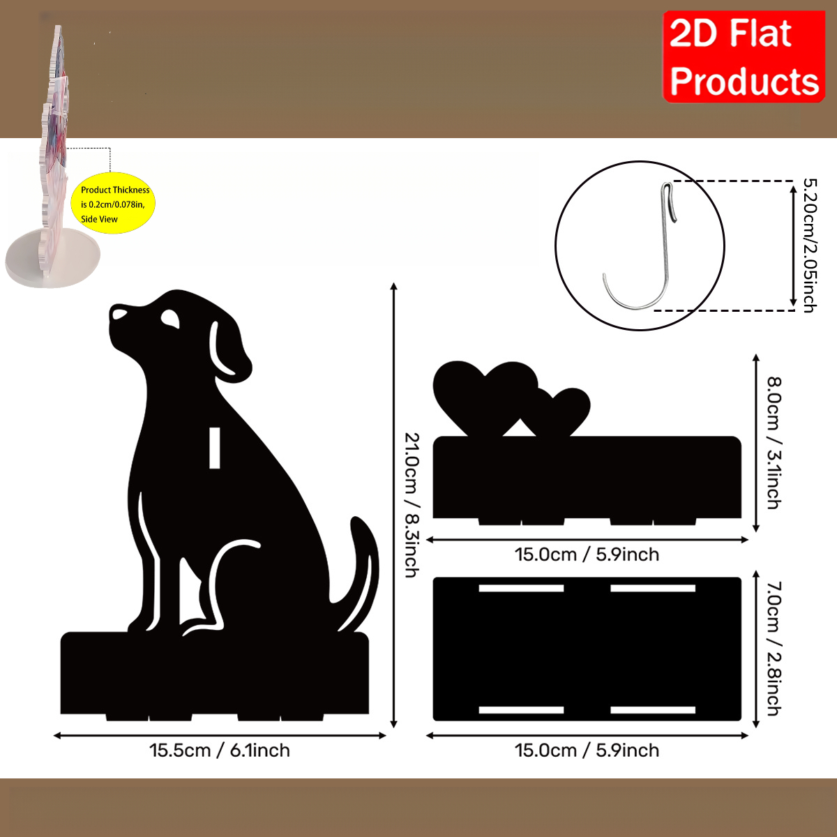 TEMU Boîte à parfum 2D plate 1pc en acrylique noir de chien, conçue pour les parfums d'intérieur, avec support accroché et bouclé, de décoration de