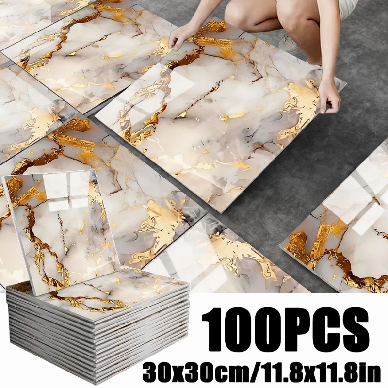 50pcs/100pcs Pack Self-adhesive Waterproof Pvc Wallpaper Panels - Glossy Suitable, Bathroom, Moistureproof Removable Covering For Walls, For Renovation, Instant -to-ceiling Decor