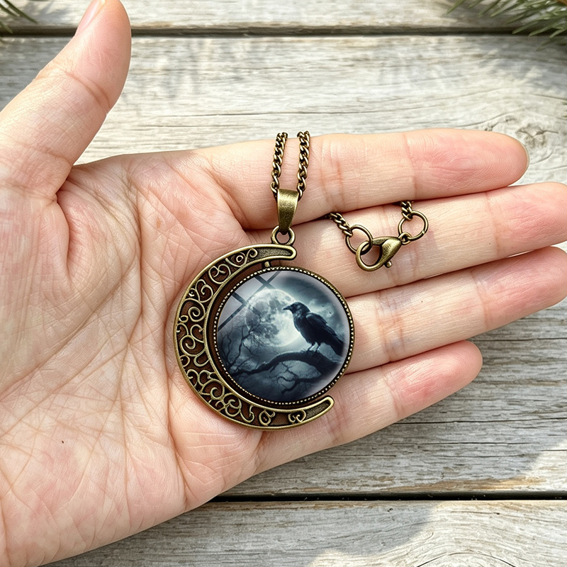 3pc Raven on Dead Tree Moon Night Jewellery Set