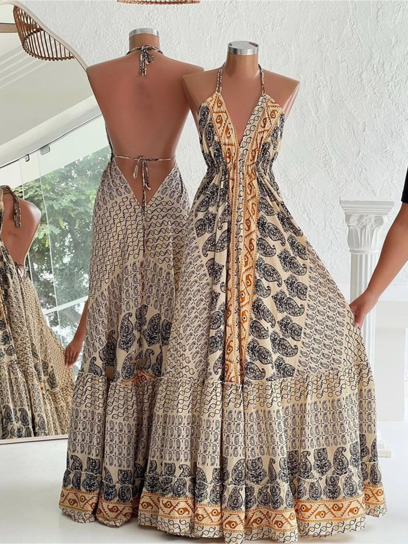 Digital Printing Positioning Flower Backless Dress
