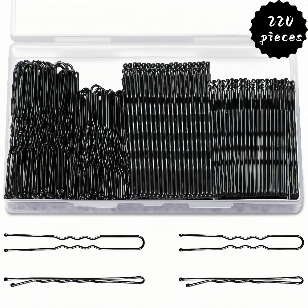 TEMU Set de 220 accessoires pour cheveux (incluant une boîte de rangement), contenant 110 épingles à cheveux de U et 110 pinces à cheveux (2,4 po, 2