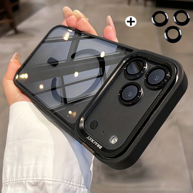 TEMU Phone Case: (1 Case   1 Lens Protector) Luxury Transparent Lens Bracket Magnetic Phone Case Compatible With Iphone 18 Pro Max 17 16 15 14 13 Pro