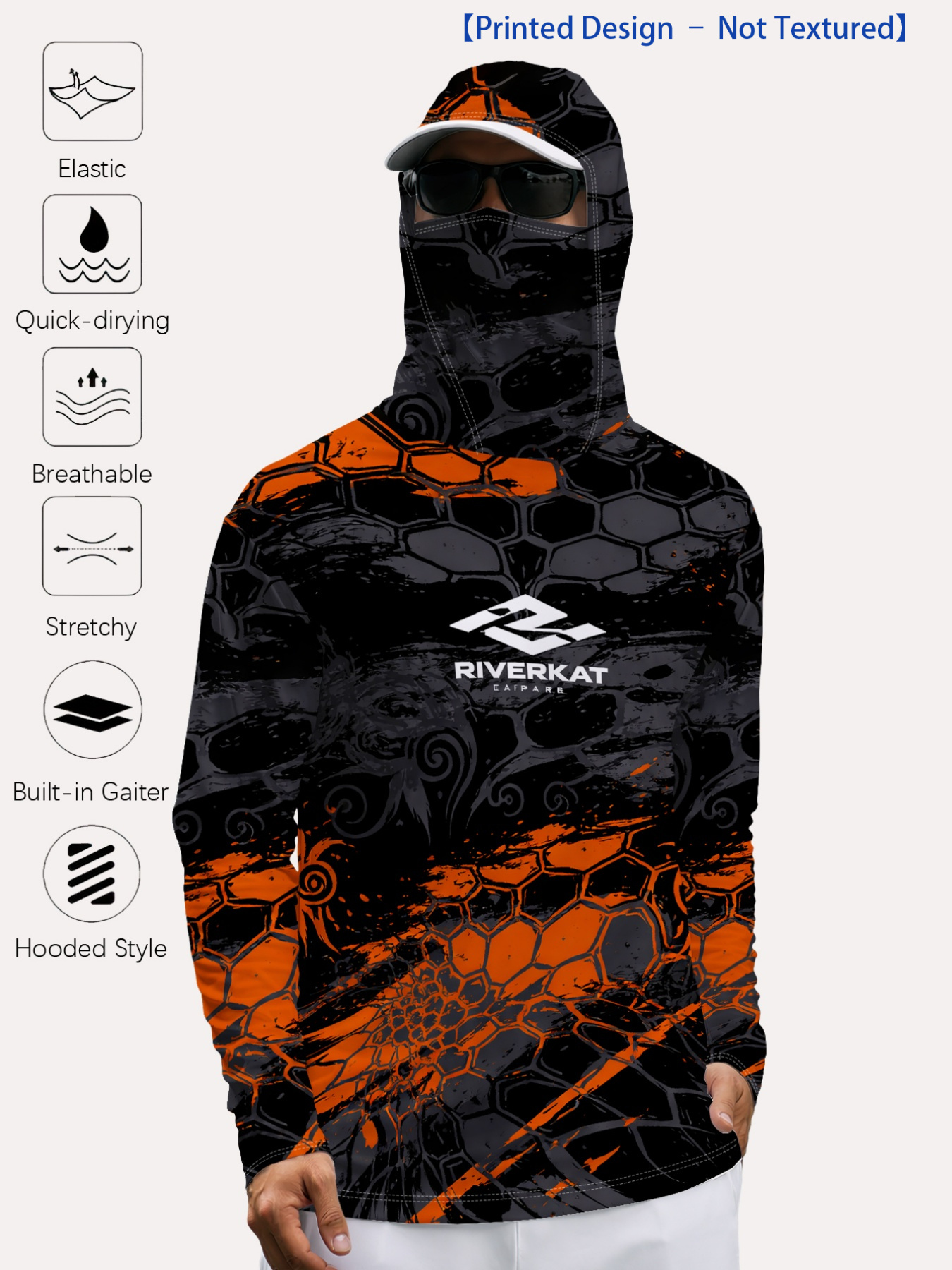 [diseño impreso - no texturizado] chaqueta de pesca de   larga con capucha y cubierta facial para hombre, top deportivo casual