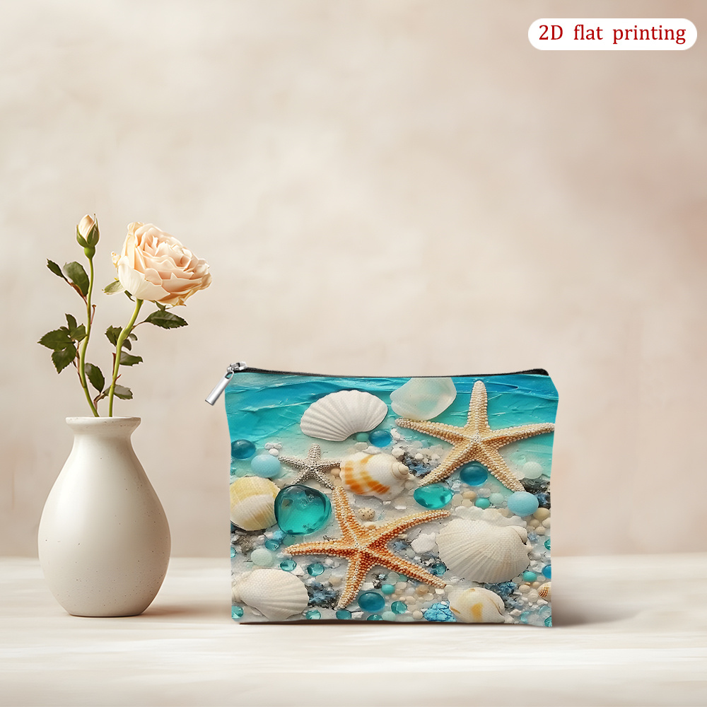 Image of 1pc [2d Flat Printing] Starfish Glass Art Pouch, Sturdy And , Lightweight, Reversible, Spacious, Versatile, Suitable For All Adults, Ideal For Travel, Birthday, And Friendship Presents