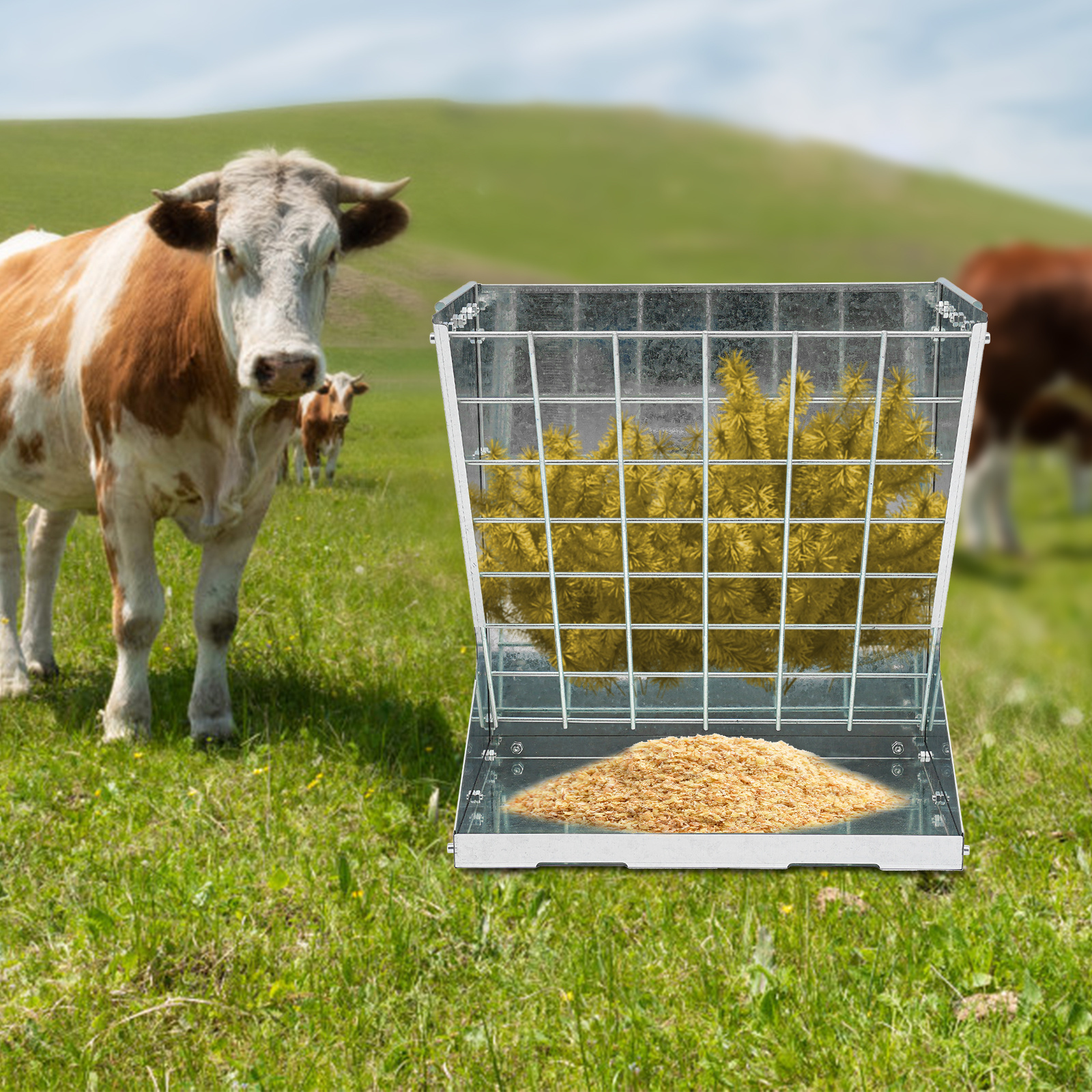 Q235 Steel Hay Rack For Sheep Goats Horses With Hooks For Fence Mounting Round Animal Feeding Trough Farm Yard Feeding Equipment Silvery Spray Coating Modern Rectangle Design