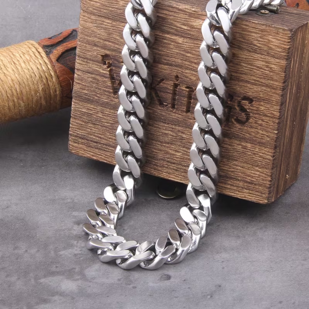 Men's Viking Odin Cuban Chain Necklace, Stainless Steel