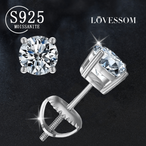 item picture a pair of 925 sterling silver moissanite four claw screw earrings easy and fashionable everyday versatile autumn and gifts mens and womens couple earrings suitable for wedding banquets parties christmas