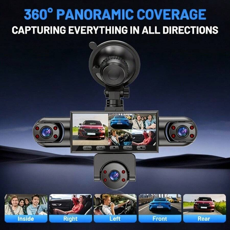 Wzxlifescult 4/5 Camera Car Dash Cam, 360° Surround Coverage, 1080P Front, 720P Rear & Inside Recording, Night Vision, WDR, Loop Recording, Parking Monitor