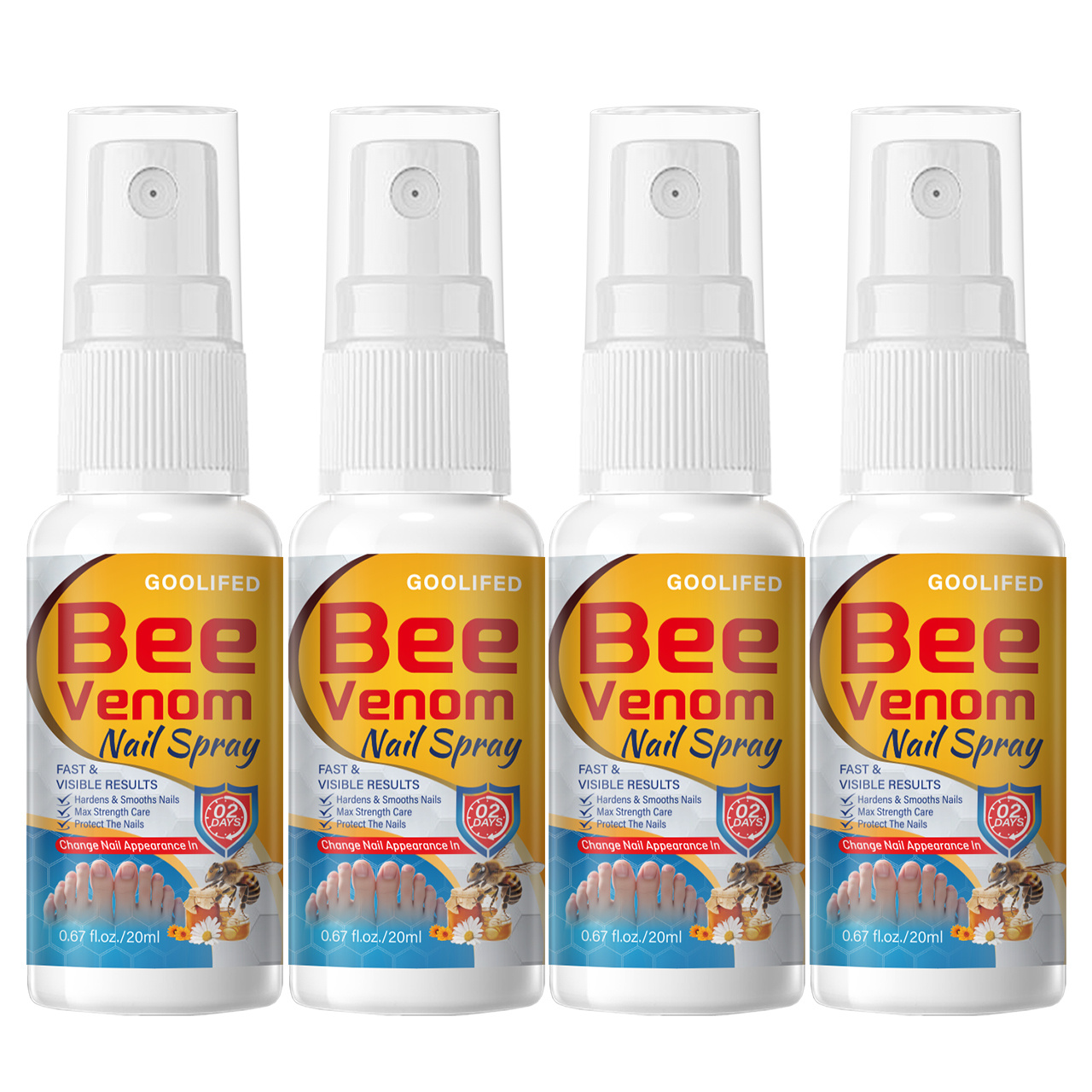 Image of 4pcs 20ml Bee Venom Nail Spray, Toenail & Fingernail Care Serum - Fast-acting Formula For Fragile Rough Nails - Results In 2 Days, Alcohol-free, Gentle Safe, For All Nail Types