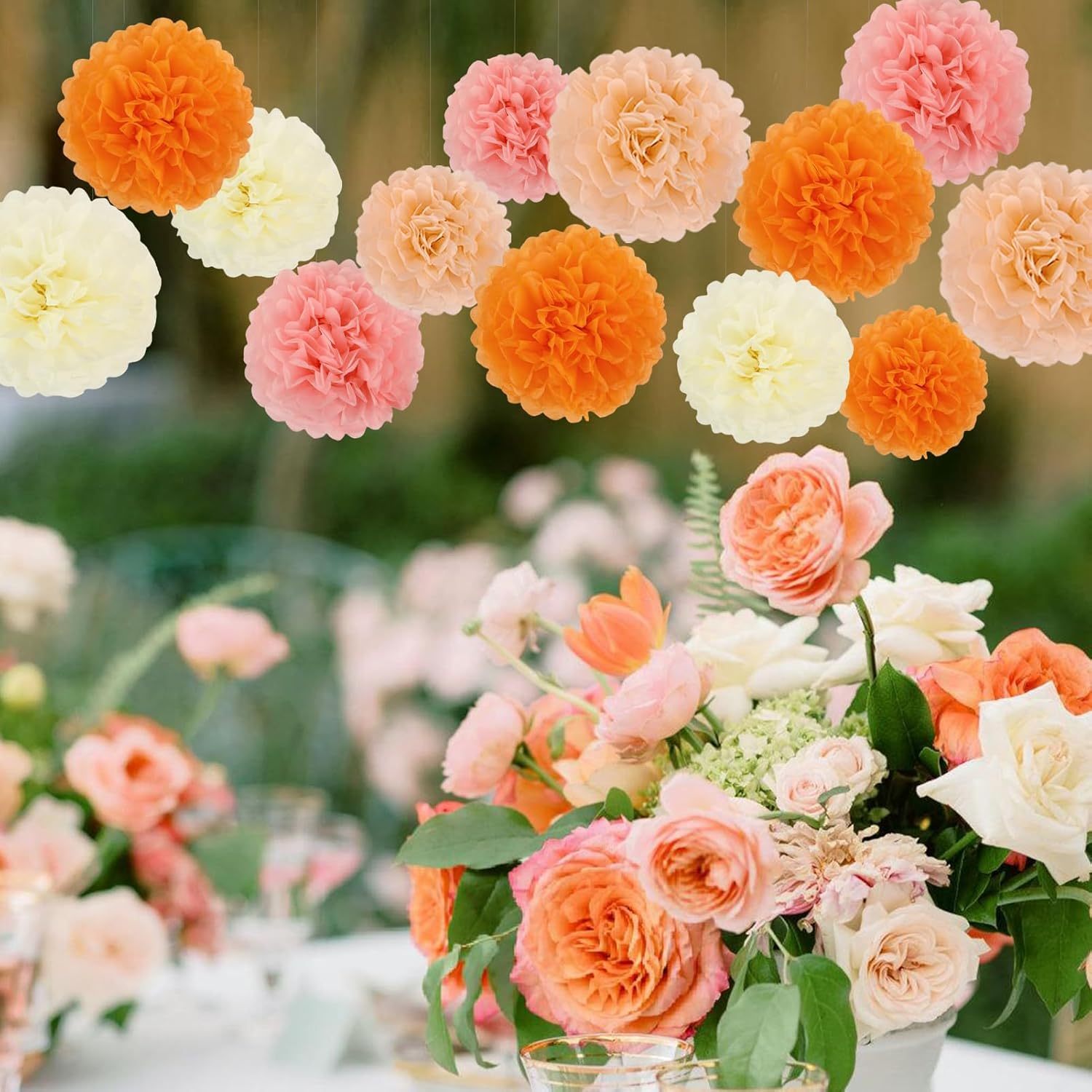16 stück beige rosa orange pompoms seidenpapier – leichte