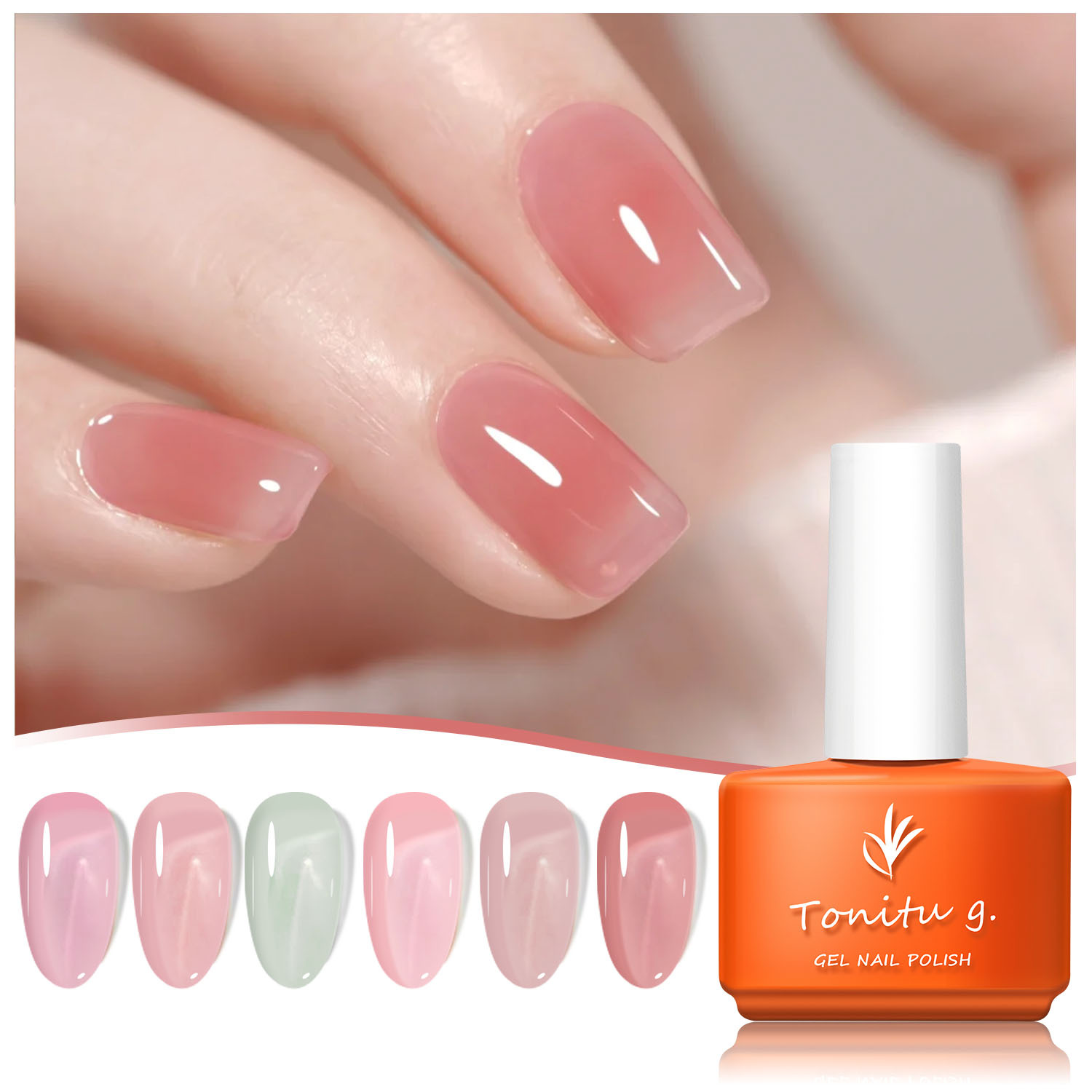 Set za gel nanoš za nokte Tonitu G Jelly Gel 6 boja, 0,24oz polu trajni gel lak prozirno mliječno sivo zeleno plavo nudo smeđe crvene, crni gel lak, set za gel nanoš, dizajn za nokte Soak Off / LED za manikuru uradi sam kućni salon za žene