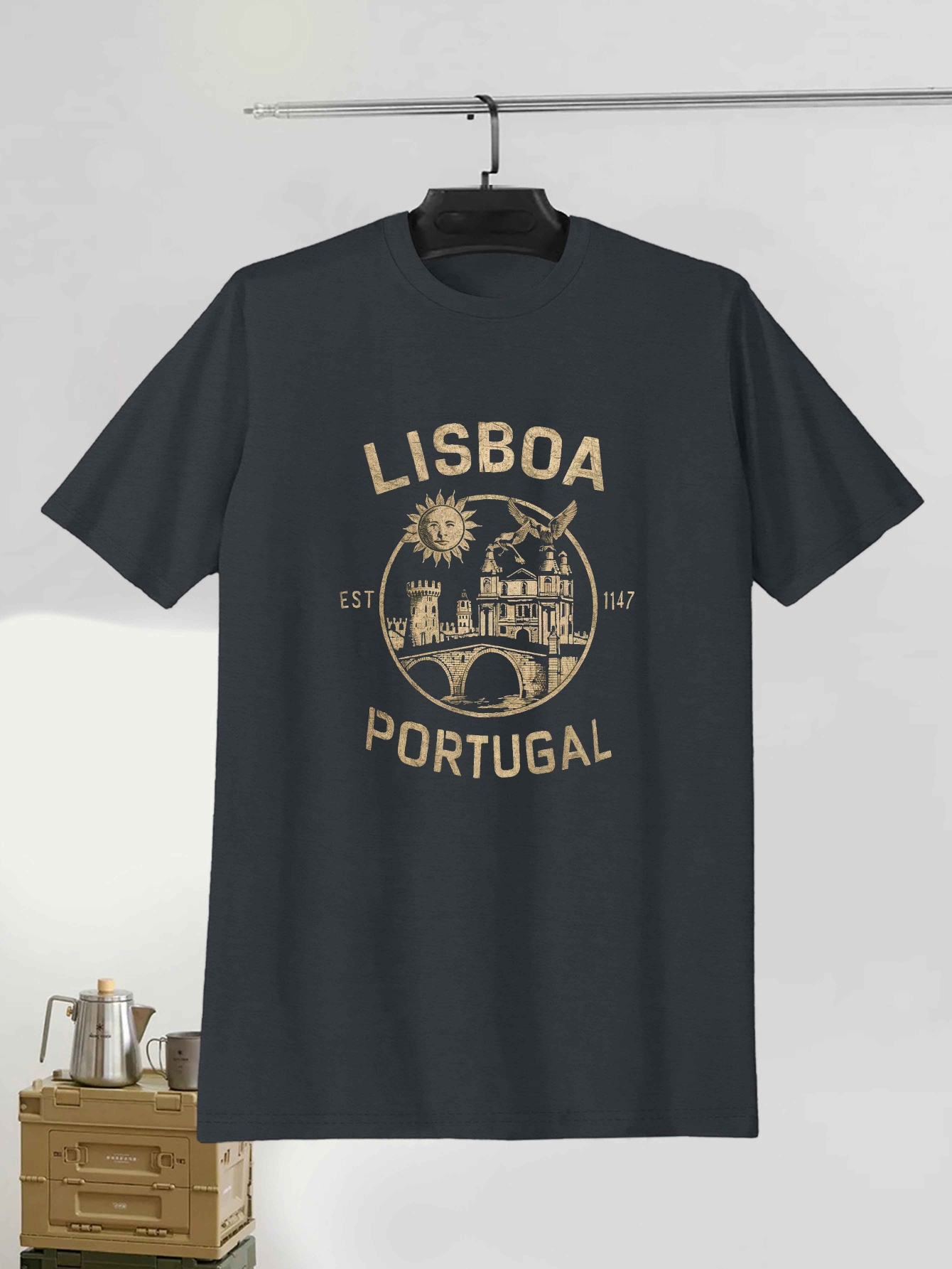 mens casual short sleeve t shirt featuring a print lisbon Temu