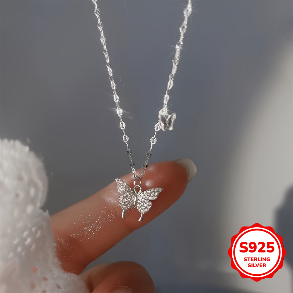 

Golden Glitter Pendant Necklace In Elegant Style, S925 Pure Silvery Low Allergy Necklace, Women's Gift