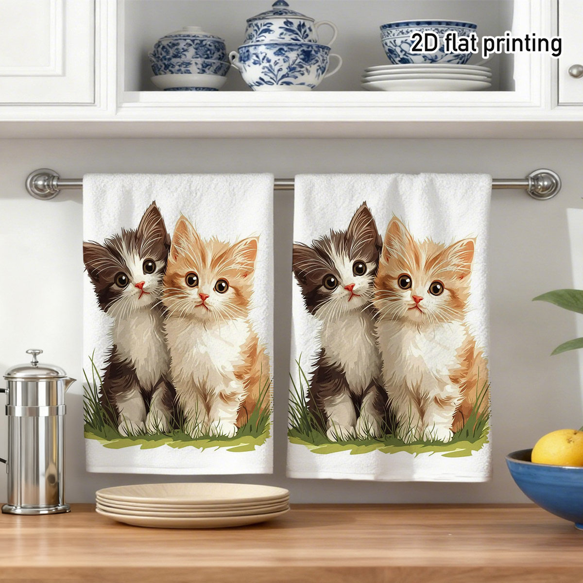 TEMU Cute Kitten Pair Pattern, Bright Colors, A Gift For Cat Lovers, Multi-functional Holiday Decorations, Super Absorbent Kitchen Dishcloth, Dish
